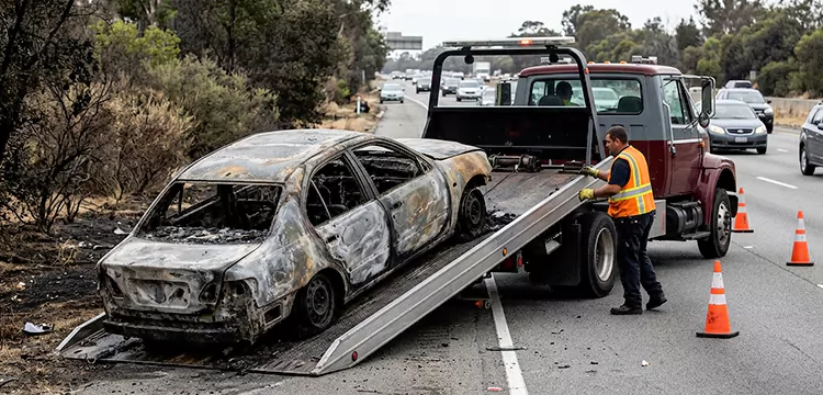 Fire-Damaged Wrecked Car Removal in Miami